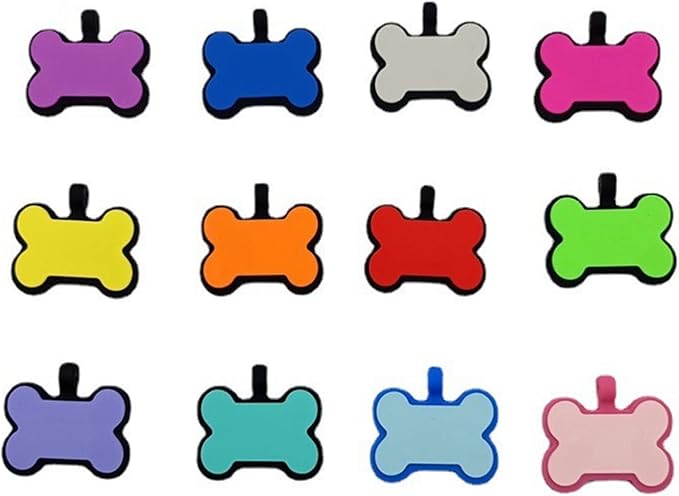 6 Pack Original Silent Bone Design Silicone Pet Tag,Personalized ID Dog Tags,with Double Blank Sides to Engrave,6 Popular Colors in One Set