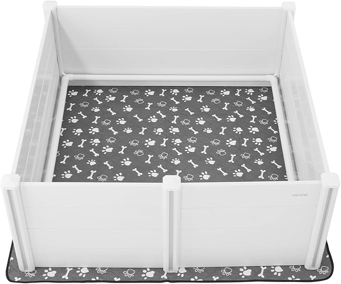 VEVOR Dogs Whelping Box, 60 x 60 x 24 inch, Plastic PVC Puppies Playpen with Height Adjustable Door and Washable Pee Pad, Anti-Deformation Indoor Puppy Play Pen for Extra Large Breed Dogs, Milk White