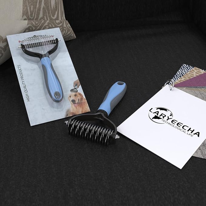 Pawmingle Cat Brush, Double Sided Deshedding for Dogs & Cats, Skin Friendly Grooming Dog Brush, Pet Shedding Brush,Undercoat Rake for dogs Grooming Supplies,Blue,Extra Wide (Blue, Large)