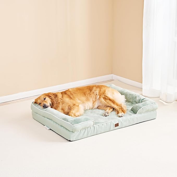 EHEYCIGA Orthopedic Dog Beds for Extra Large Dogs, Waterproof Memory Foam XL Dog Bed with Sides, Non-Slip Bottom and Egg-Crate Foam Big Dog Couch Bed with Washable Removable Cover, Sage Green