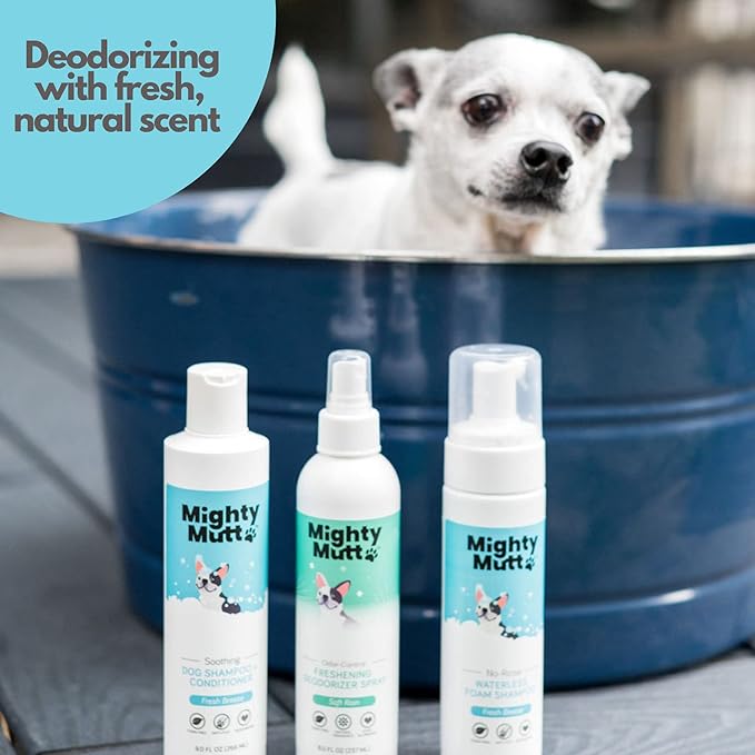 Mighty Mutt Ultimate Freshness Dog Grooming Kit – Includes Dog Dry Shampoo, Dog Shampoo and Conditioner, Dog Deodorizing Spray | Soothing, Deodorizing, Pet Friendly, Hypoallergenic | 3 Piece Set