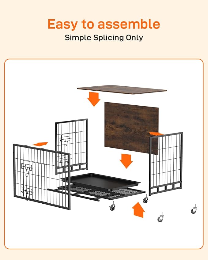 GAOMON 2024 New 27.2 Dog Crate Furniture, Heavy-Duty Wooden Large Dog Kennel with Removable Tray and Wheels, Double-Doors Dog Cage End Table, Modern Indoor Dog House for Small Dogs, Rustic Brown