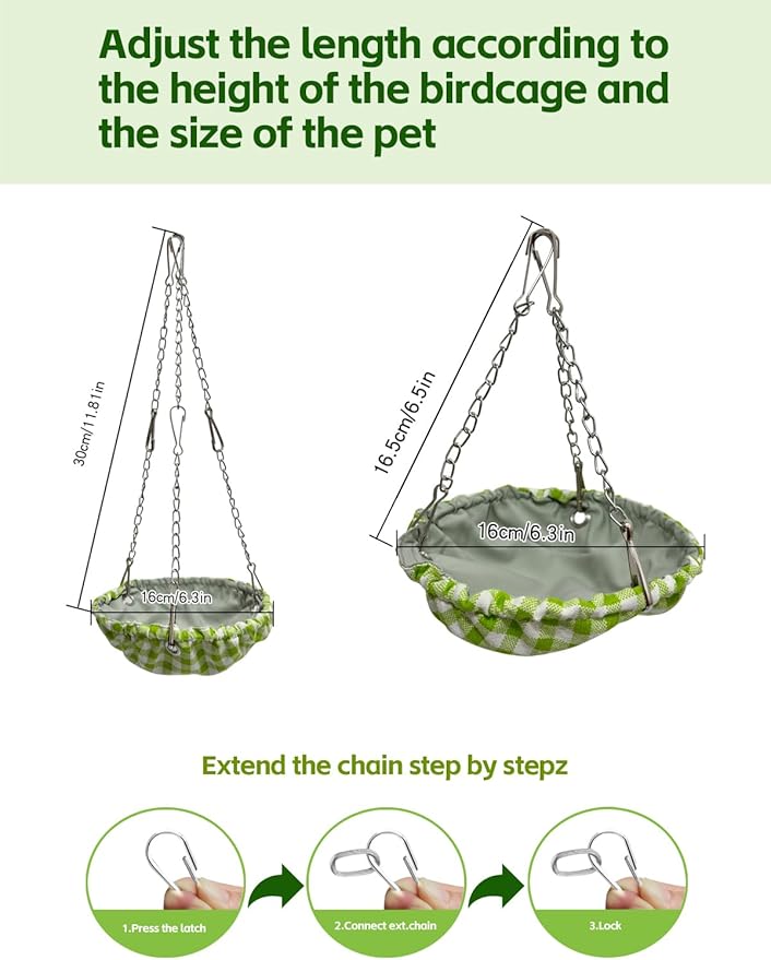 Waterproof Bird Nest for Cage, Hanging Birds Hammock with Adjustable Chain, Bird Cage Swing for Parakeets Bird Sleeping Hut for Budgies Lovebirds Quaker (Green)