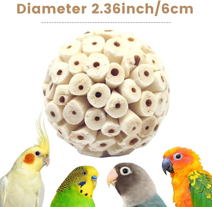 Bird Toys Sola Balls 2.36'' - 6PCS, Bird Foraging Toy, Soft Sola Atta Ball, Parrot Chew Shred Toy for Sharpening Claws and Beaks for Cockatiel, Parakeets, Conure, Love Birds, Budgie and Small Birds