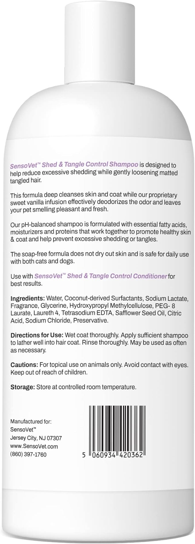 Shed & Tangle Control Shampoo for Dogs & Cats, Reduce Shedding and Detangles Matted Fur, Soap-Free Formula