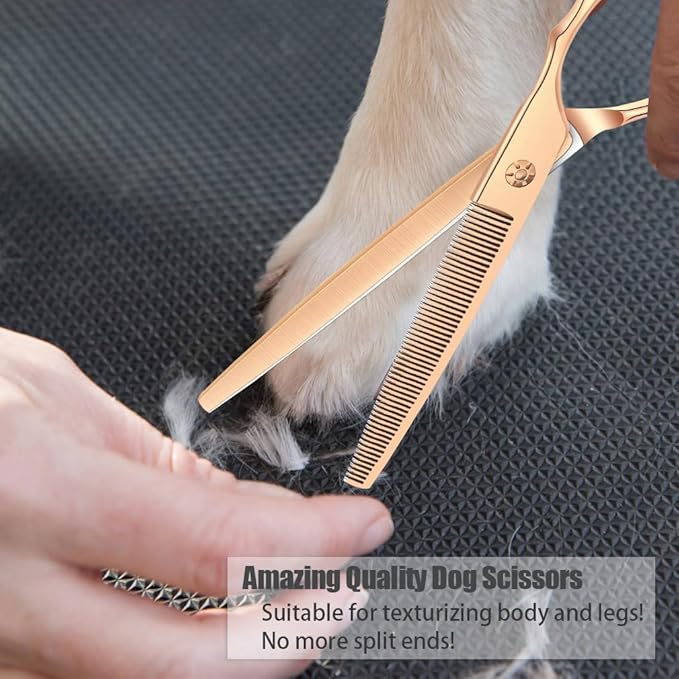7.5" Dog Grooming Thinning Scissors Trimming Cutting Shears Professional for Dog Cat Pet Animal Grooming on Face and Paws Gold