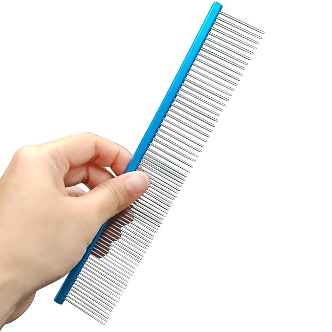 2 Pack Dog Combs with Stainless Steel Teeth Applicable to Cat Dog Comb Removing Tangles Easily Remove Dirt Grooming Anti-Slip Comfort Grip Handle ï¼_lueï¼
