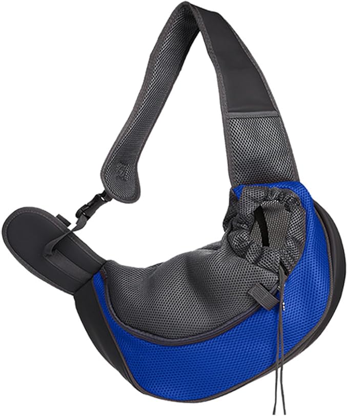 Dog Sling Carrier, Up to 5 lbs, Dog Papoose with Zipper Touch Pocket, Hand Free Breathable Mesh Puppy Carrier, Crossbody Satchel Dog Purse for Outdoor Travel, M, Blue