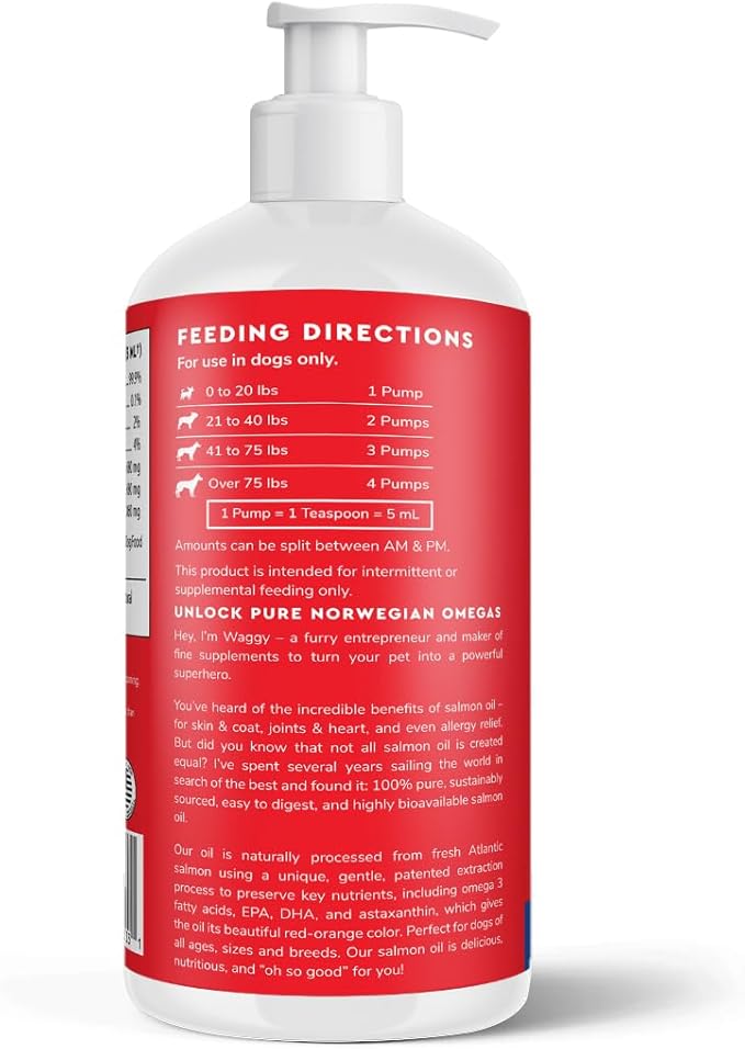 Premium Salmon Oil for Dogs – Pure Norwegian Salmon Oil High in Omega 3 EPA & DHA -Powerful Fish Oil for Dogs Skin & Coat, Hip & Joints, Allergies & Itchy Skin – Omega 3 Fish Oil for Dogs-32oz Liquid