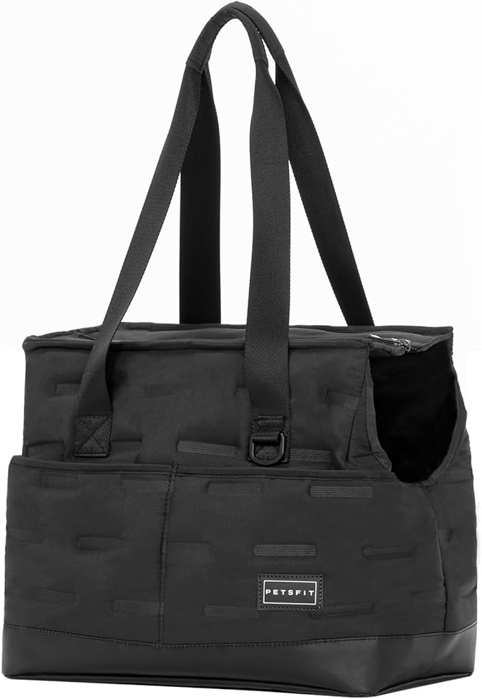 Petsfit Small Dog Purse Carrier, Portable Pet Carrier Tote Cat Carrier with Adjustable Safety Leashs, Pocket, Poop Dispenser, Waterproof TPU Bottom, Black