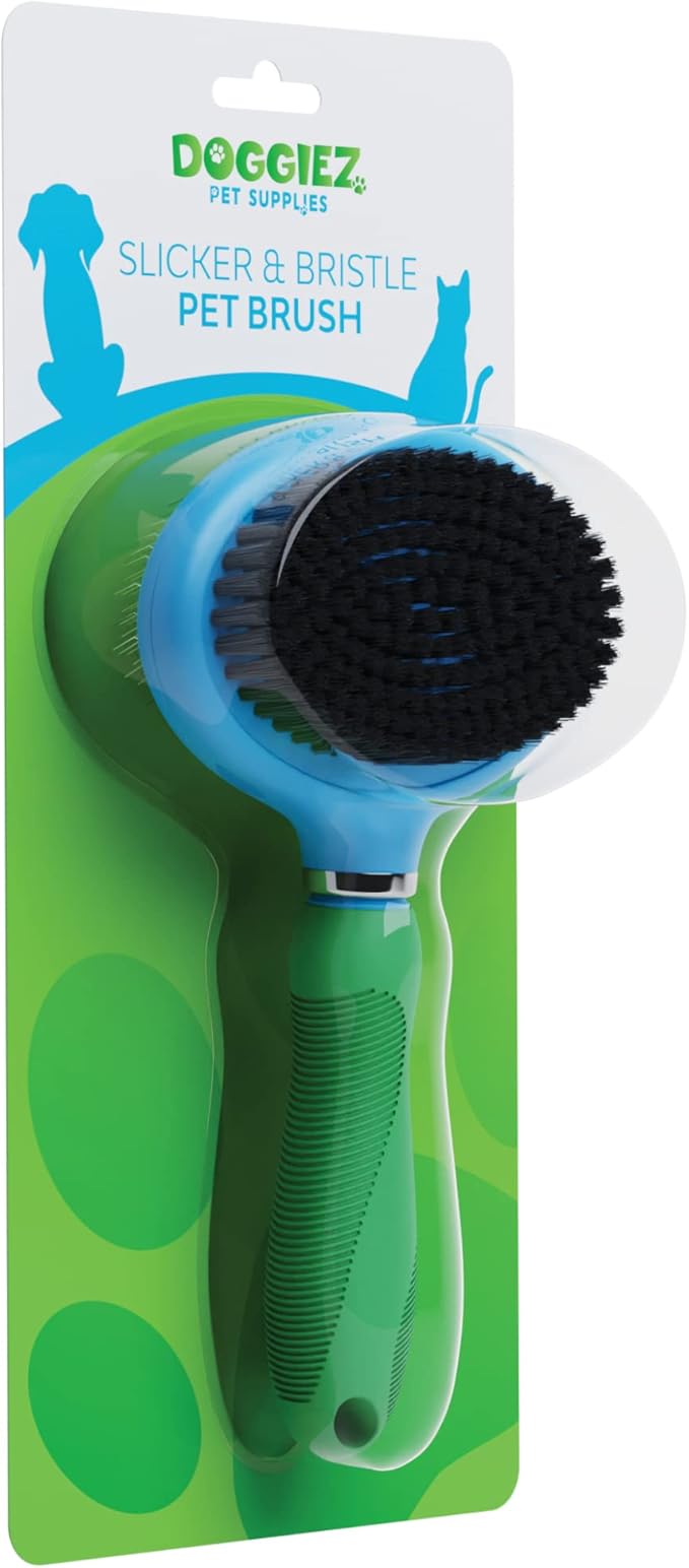 Double Sided Grooming Brush for Dogs & Cats - Pin Slicker Bristle Brush for Long & Short Hair, Puppy Undercoat Grooming