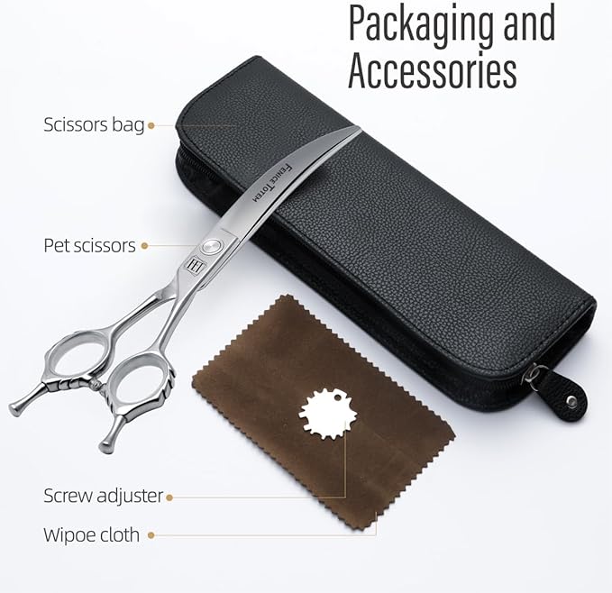 Dog Grooming Scissors: 7.5 inch Pet Curved Shears Made Of Japanese VG10 Advanced Stainless Steel Professional Grooming Scissors for Dogs Cats and Other Pets