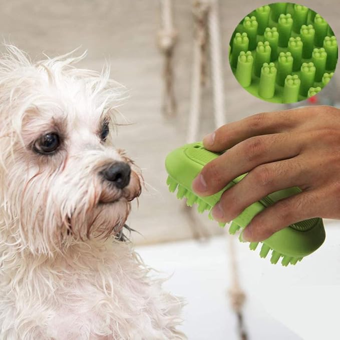 Dog Bath Brush for Grooming Deshedding Washing Massaging Scrubber Dogs & Cat Brush, Short/Long Hair Rubber Dog Brush Cleaning Grooming Pet Brush Green (No Handle)