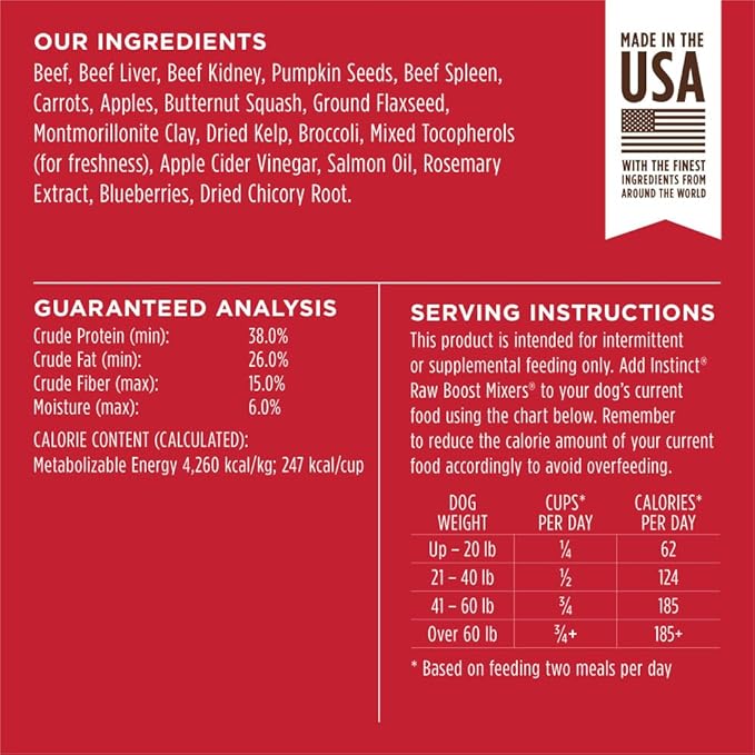 Instinct Raw Boost Mixers Freeze Dried Dog Food Toppers for Dry Food, Grain Free Dog Food Toppers with Beef for Dogs, 25 oz