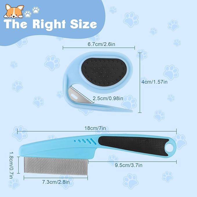 2PCS Flea Comb-Pet Knotting Comb, Tick Comb for Long Haired Pets- Remove Clumps Stainless Fine Tooth Dog Eye Comb Tear Stain Comb for Small Dogs Cat Pet Grooming Comb