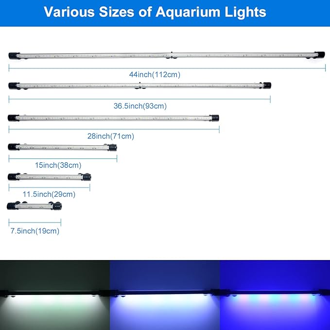 VARMHUS Submersible LED Aquarium Light,Fish Tank Light with Timer Auto On/Off Dimming Function,3 Light Modes Dimmable&4-Color LED,10 Brightness Levels Optional&3 Levels of timed Loop 18LEDS-15''