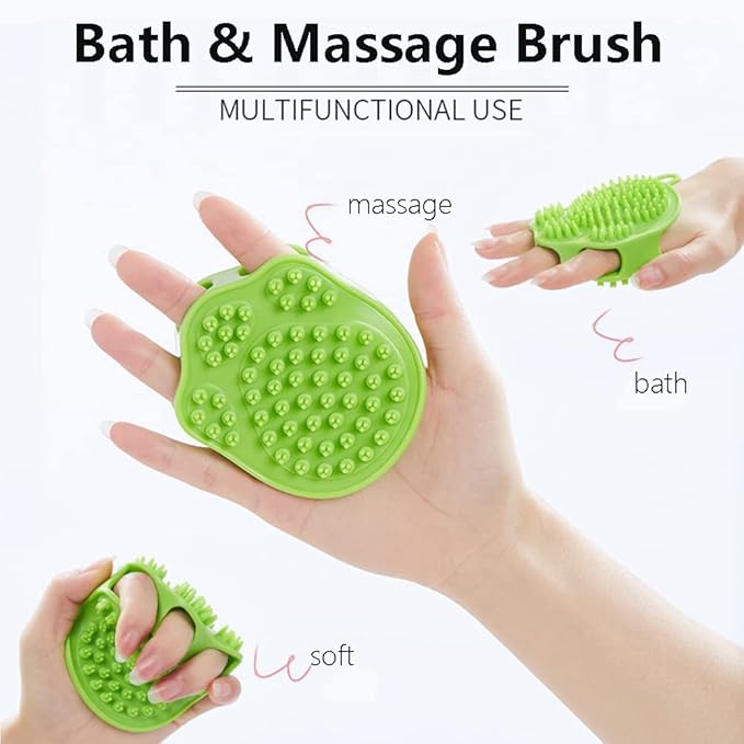 Double Sided Green Pet Bath Comb Brush Soothing Massage Rubber Comb for Long Short Haired Dogs and Cats