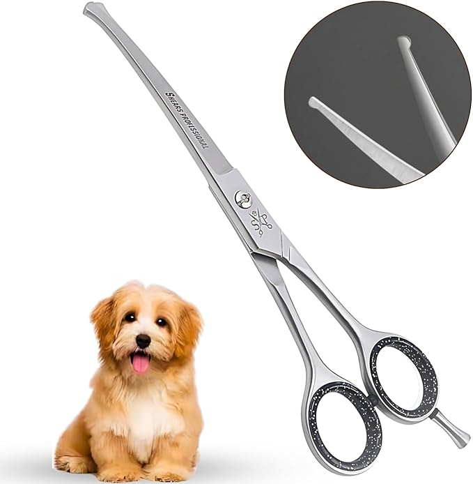 Dog Grooming Scissors, Hair Cutting Shears with Ball Tip Curved,Grooming Scissor for Pet, Scissors for Dogs,Safety Round Tips, Barber Supplies Pet and Saloon Use (Ball CVD 6.5)