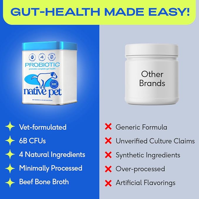Native Pet Probiotics for Dogs - Dog Probiotics Powder for Digestive Health, Gut Support, & Immune Boost Vet-Formulated Powder for Maximum Potency with Digestive Enzymes & Prebiotics - 120 Scoops