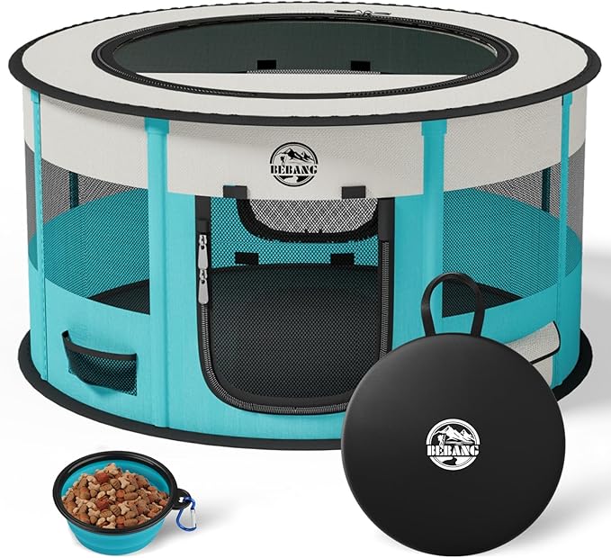 Dog Playpen Puppy Play Pen Indoors Pet Crate Small Dog Cage Portable Foldable Cat Kennel for Kitten Hamster Rabbit Bunny Guinea Pig with Collapsible Food Bowl Carrying Case