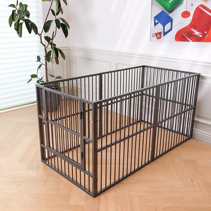 Dog Playpen - 32" Height Dog Pen, Heavy Duty Puppy Pen with Door, Safe & Sturdy, Easy Assemble for Indoor/Outdoor Pet Playpen (2 Panels, Grey)