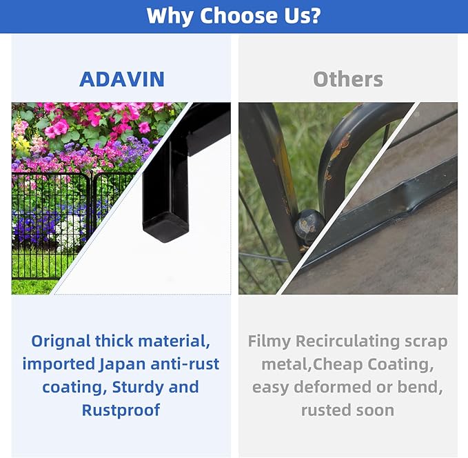 ADAVIN Tall Garden Fence Animal Barrier, 54 in(H) Dog Fence Outdoor for Yard, Wide Door Low Threshold 8 Panels Total 17.7 Ft(L) Dog Fencing,Temporary Fence for Medium/Large Petsï¼_o Gateï¼