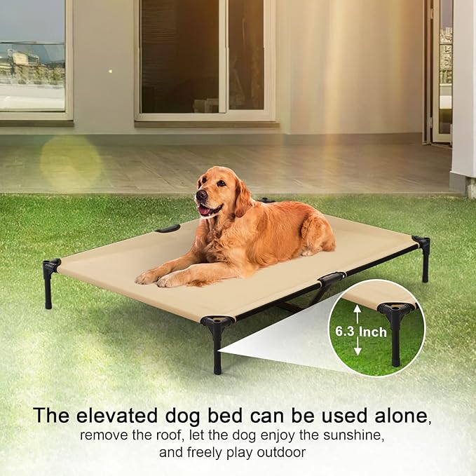 51" Extra Large Dog Houses with Removable Cover, XL Dog Shelters for Outside Large Dogs, Elevated Dog House with Door, Covered Elevated Dog Cooling Bed