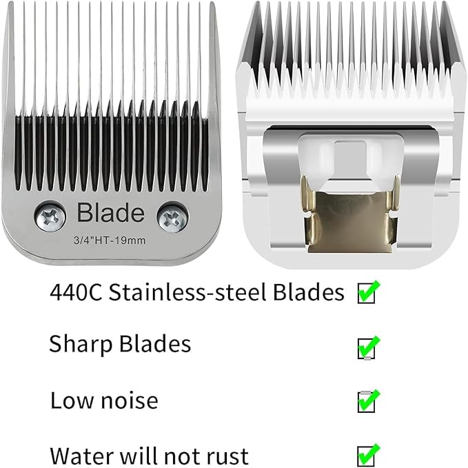 3/4" HT Dog Grooming Replacement Blades Compatible with Andis Dog Clippers,Dog Clipper Blades Compatible with Wahl KM-10 Series Clippers, Oster A5,Size-3/4-Inch 19mm Cut Length,Silver