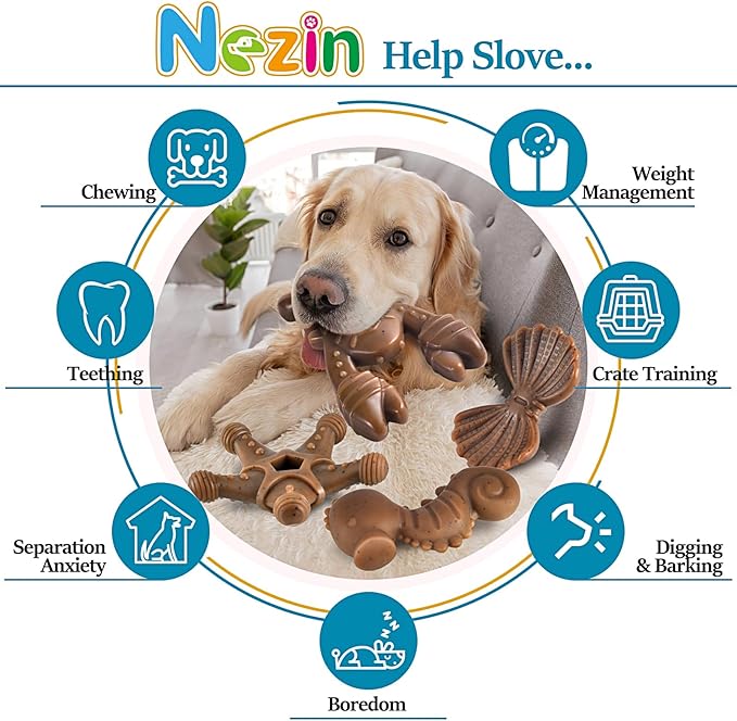 NEZIN Dog Chew Toys for Aggressive Chewers, 4 Pack Indestructible Dog Toys with Tough Nylon, Chew Toy Gift for Dogs of All Breed Sizes
