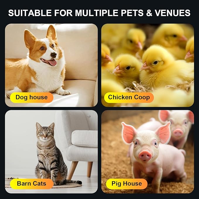 Dog House Heater for Outdoor & Indoor Use - 600W/300W Safe & Efficient Heating for Pet Houses, Chicken Coops, Rabbit Hutches - Wall-Mounted Design with Overheat Protection & Anti-Chew Cord (white)