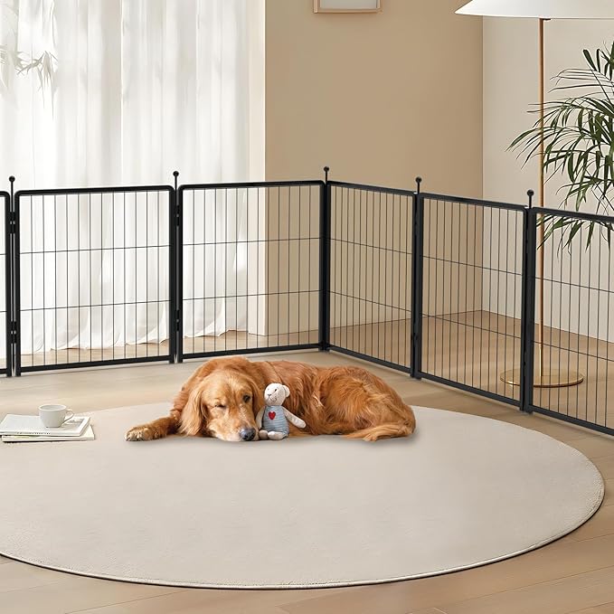 Dog Playpen for Indoor & Outdoor Use Heavy-Duty Metal Pet Fence with Ground Stakes, Rounded Ball Tops for Safety, Stable & Foldable Design, Easy to Assemble 24 inch 4 Panels