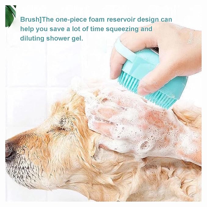Dog Scrubber for Bath Pet Bathing Brush Silicone Shampoo Massage Dispenser Brush for Short Long Haired Dogs and Cats Washing(Blue)