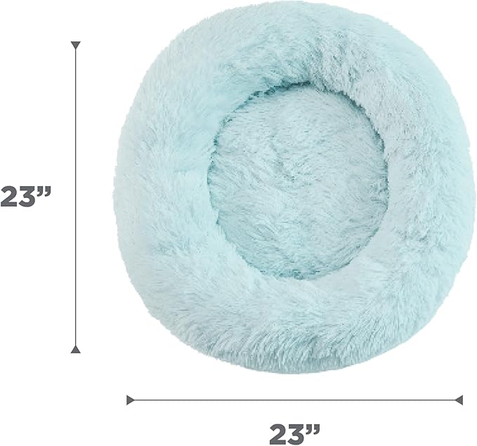 Best Friends by Sheri Original Calming Donut Dog and Cat Bed, Shag Faux Fur, Baby Blue, (23in x 23in) - Anxiety Relief for Pets Up to 25 lbs