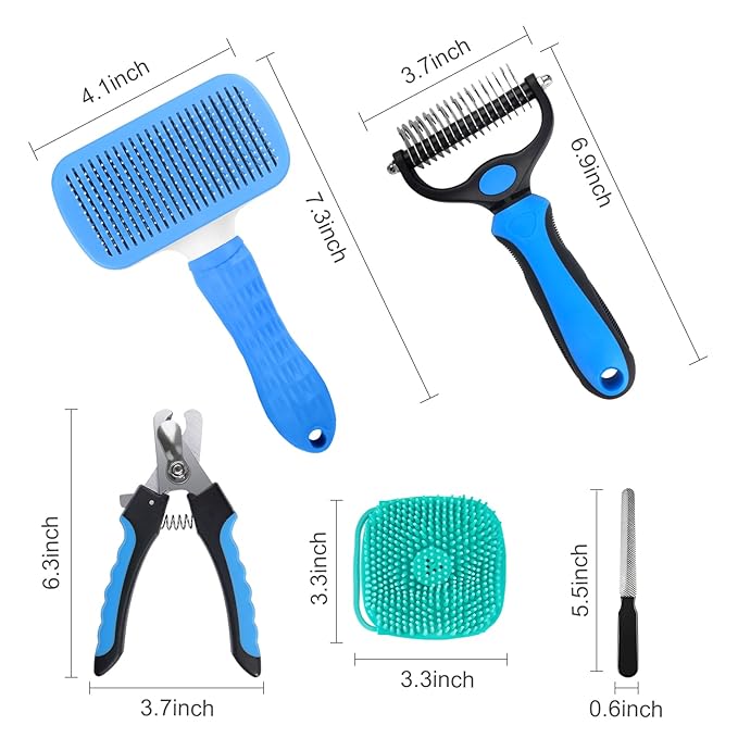 5 Piece Dog Grooming Kit -Undercoat Comb Dog Brush for Shedding,Self Cleaning Slicker Brush,Dog Nail Clippers,Bath Brush,Professional Pet Grooming Tools for All Breeds -Gentle & Easy to Use