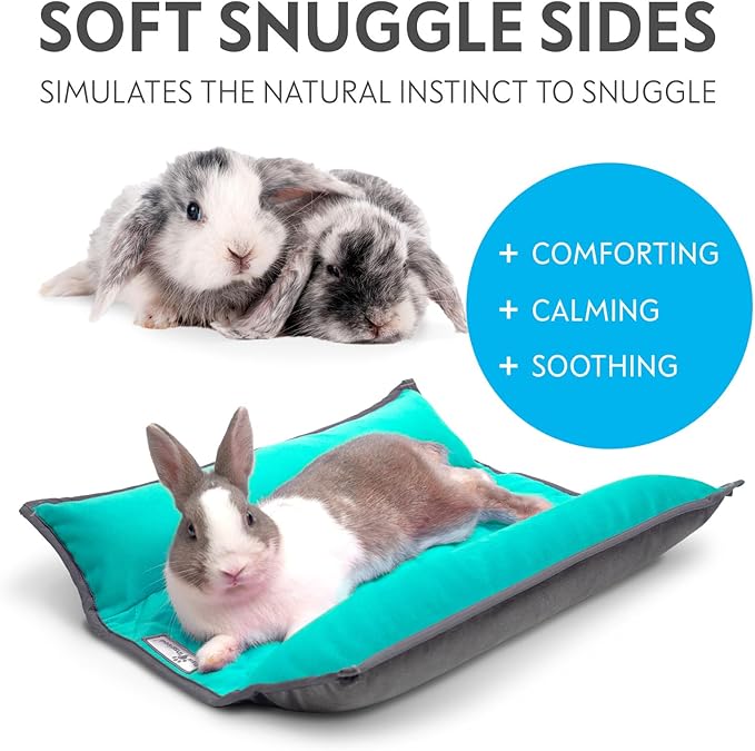 Paw Inspired Snuggle Bunny Bolster Bed for Rabbits, Cats, Dogs and Other Small Pets, Reversible Fleece Flop Bedding with Padded Sides (Gray/Green)