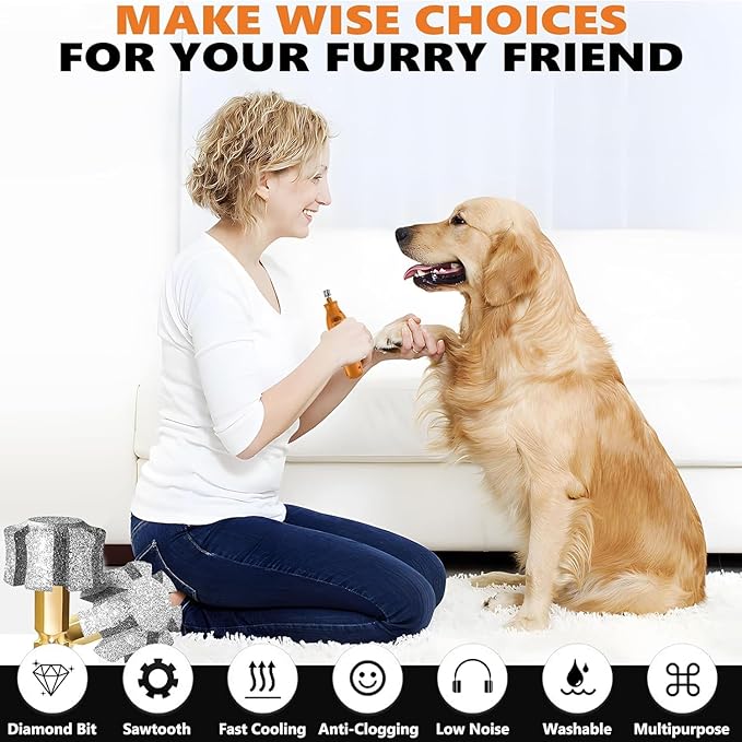 LENONG Diamond Dog Nail Grinder Heads with 7-Grooves, Anti-Clogging & Fast Cooling Pet Nail Grinder Bits for Pet Claw Care with Steel Brush for Casfuy and Most Brands (2pcs 60#)