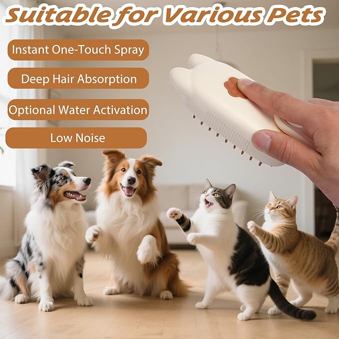 3 in 1 Cat Steam Brush Rechargeable Anti-Static Pet Spray Hair Removal Comb for Shedding and Grooming Multi-functional Pet Massage Brushes for Cats Dogs Small Animals