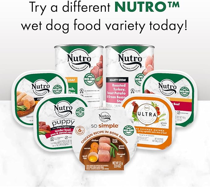 Nutro So Simple Meal Complement Wet Dog Food Chicken and Chicken & Duck Recipes in Bone Broth 10-Count Variety Pack, 2 oz. Tubs