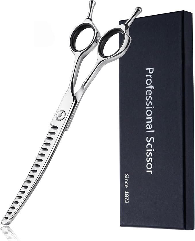 6.5" Upward Curved Dog Chunker Dog Grooming Thinning Scissors Professional Blending Texturizing Trimming Shears for Dog Cat Pet Japanese Stainless Steel Silver