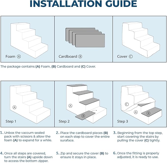 Best Pet Supplies Dog Stairs for Small Dogs & Cats, Foam Pet Steps Portable Ramp for Couch Sofa and High Bed Non-Slip Balanced Indoor Step Support, Paw Safe - Ash Gray Linen, 4-Step