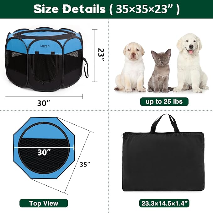 Love's cabin Pet Puppy Dog Playpen, Medium Dog Tent Crates Cage Indoor/Outdoor, Portable Playpen for Dog and Cat, Foldable Pop Up Dog Kennel Playpen with Carring Case, Removable Zipper Top, Blue
