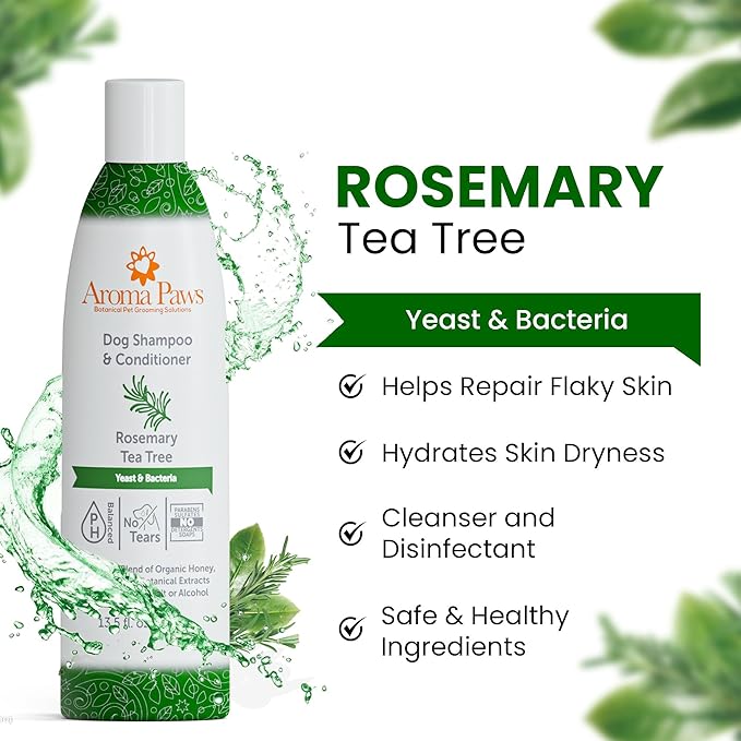 Dog Shampoo Cleansing Wash, Conditioning, Moisturizing Healthy Ingredients Aromatic Grooming Puppy Shampoo Tearless Cleaner, Rosemary Tea Tree
