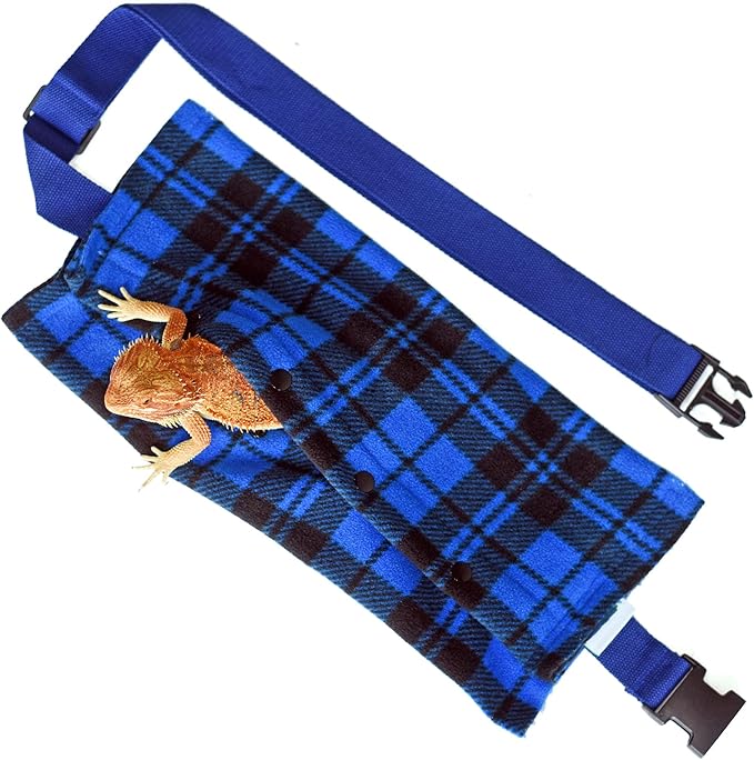 LIKZINWA Small Animal Sling Carrier,Bearded Dragon Carrier Lizard Carrier and Reptile Carrier with Adjustable Strap (Blue-Square)+UV Sensor Card