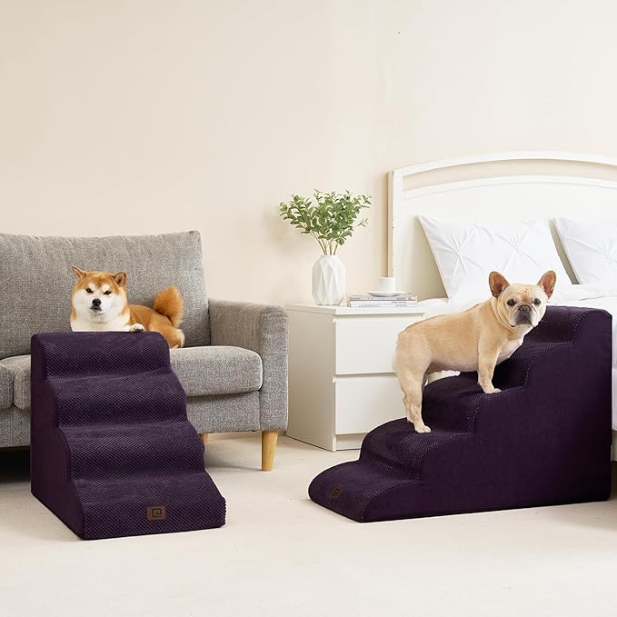 EHEYCIGA Curved Dog Stairs Ramp for High Beds 19.7" H, 4-Step Dog Steps for Small Dogs and Cats, Pet Stairs for High Bed Climbing, Non-Slip Balanced Pet Step Indoor, Purple