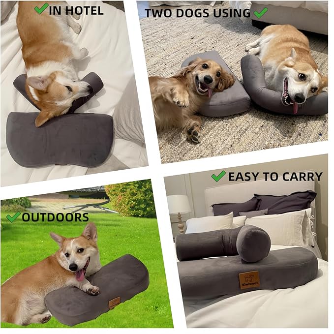 Dog pillow suitable for large dogs, multi-functional for people and pets, beneficial for cervical spine / neck, portable U-shaped pillow. Super soft high density soothing, improves joints(Gray,Large)