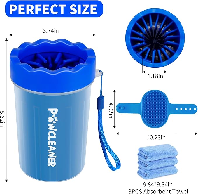 Dog Paw Cleaner for Dogs, (with 3Pcs Absorbent Towels & Adjustable Bath Brush) Dog Paw Washer, Pet Foot Cleaner (Deep Blue, Medium)