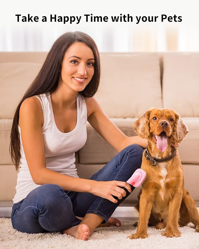 Glendan Dog Brush & Cat Brush- Slicker Pet Grooming Brush- Shedding Grooming Tools(Pink)