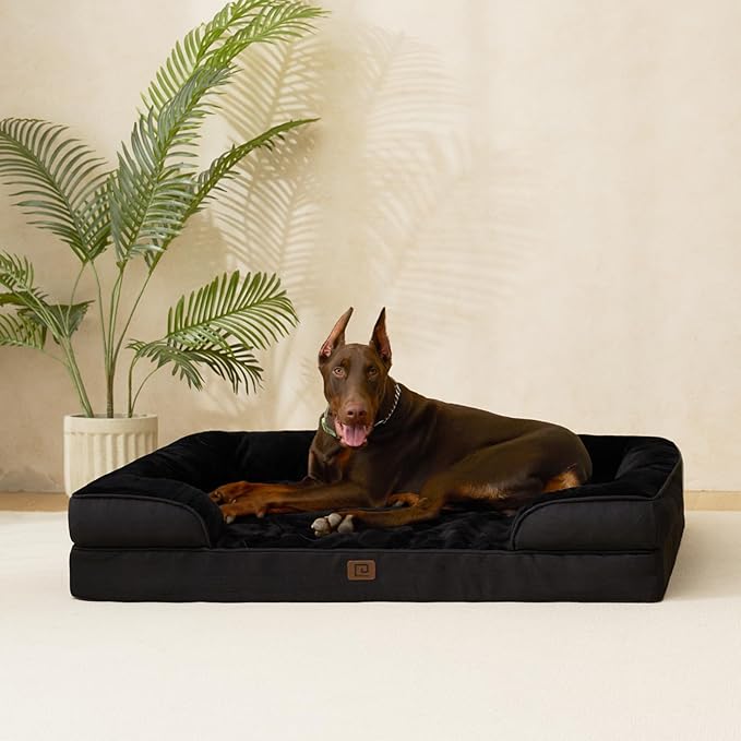 EHEYCIGA Orthopedic XL Dog Beds, Waterproof Memory Foam Dog Bed for Extra Large Dogs, Non-Slip Bottom and Egg-Crate Foam Big Dog Couch Bed with Washable Removable Cover, Black
