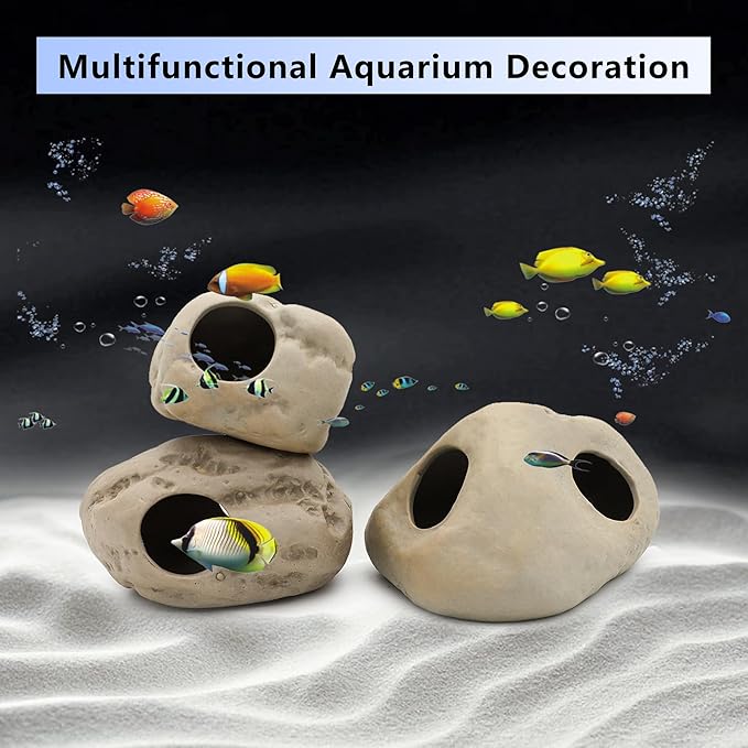Aquarium Decorations Stackable Ceramic Cave Betta Fish Tank Accessories Rock Cave Decor 3-Piece Set