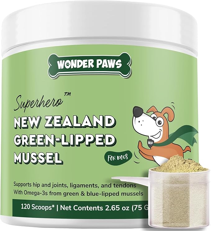 Premium Green Lipped Mussels for Dogs Pure New Zealand Green Lipped Mussel Powder with Blue Lipped Mussels for Dogs for Hip and Joint Flexibility, Mobility, Strength, Tendons and Muscles 2.60oz